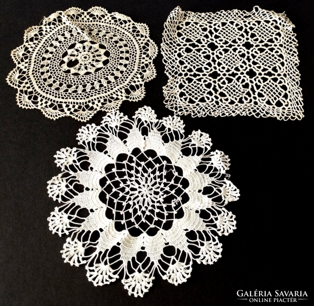 3 pieces of old hand-crocheted lace