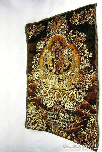 Buddhist textile image woven with gold thangka - 60x40