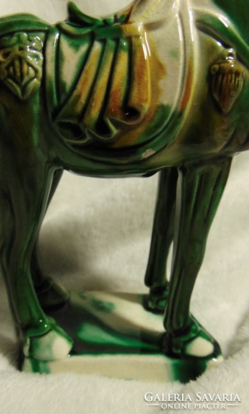 Pair of Chinese tang style three glazed old ceramic horse sculptures