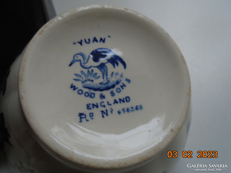 1916 Keleti kék-fehér pávás, lombos ,számozott tál a Woods&Sons cégtől YUAN mintával