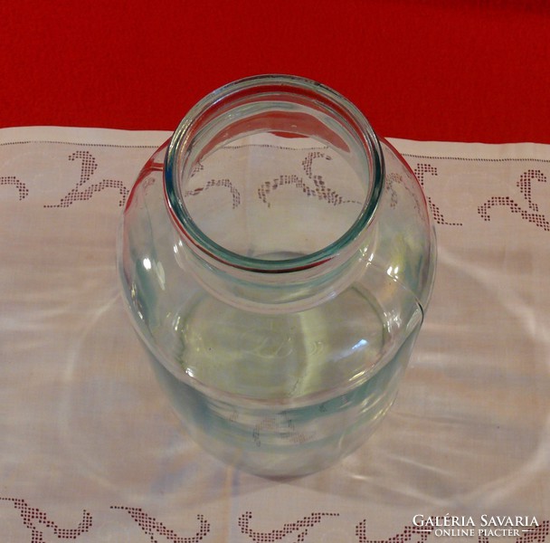 5 literes kékes árnyalatú, vastag huta üveg, befőttes üveg