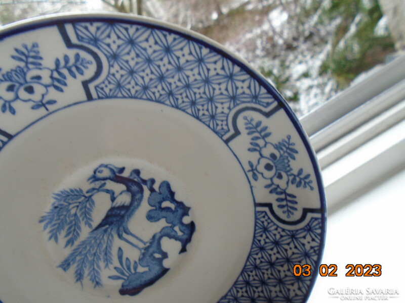 1916 Oriental blue and white peacock, leafy, numbered tea cup coaster from woods&sons with yuan pattern