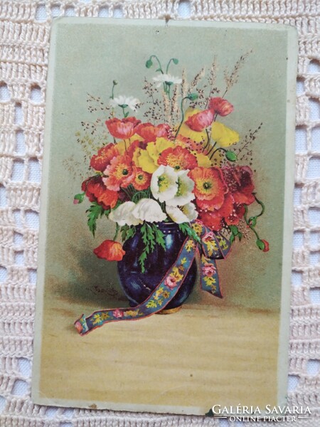 Antique floral litho/lithographic postcard, bouquet of flowers, between 1915-30