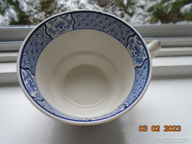 1916 Oriental blue and white peacock, leafy, numbered tea cup from woods&sons with yuan pattern