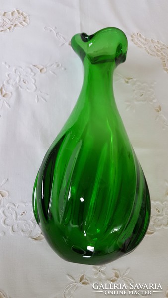 Gyönyörű,vastag bordázott,zöld üvegváza