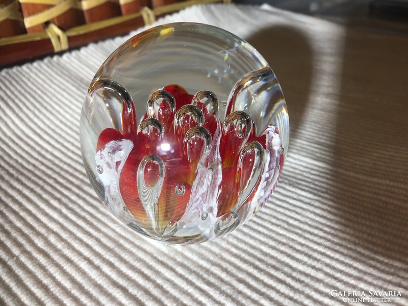 Murano or Czech glass leaf weights - red bubik (m2)