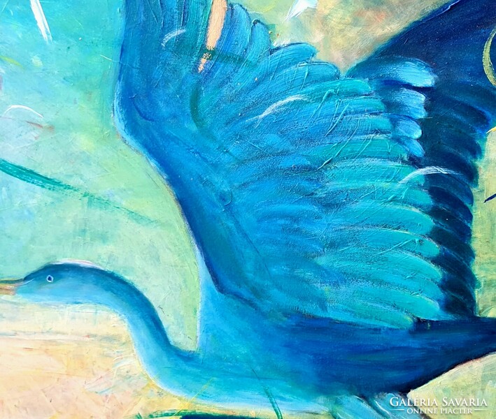Water birds - oil on canvas, 80×120cm