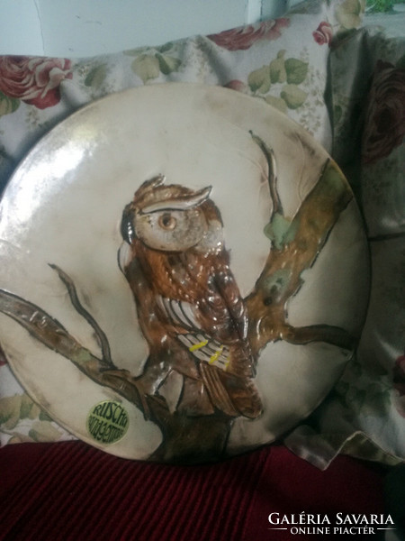 Ruscha handgemalt - vintage 37 cm owl pattern raku handmade ceramic bowl