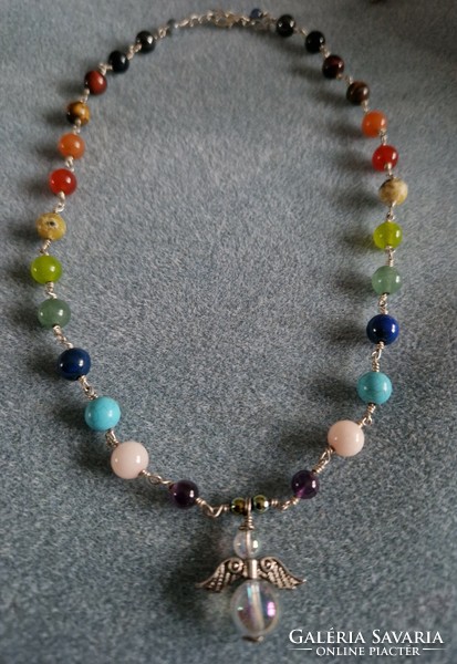 Rainbow angel aura protector with multi chakra necklace and many many precious stones - many many handmade jewelry