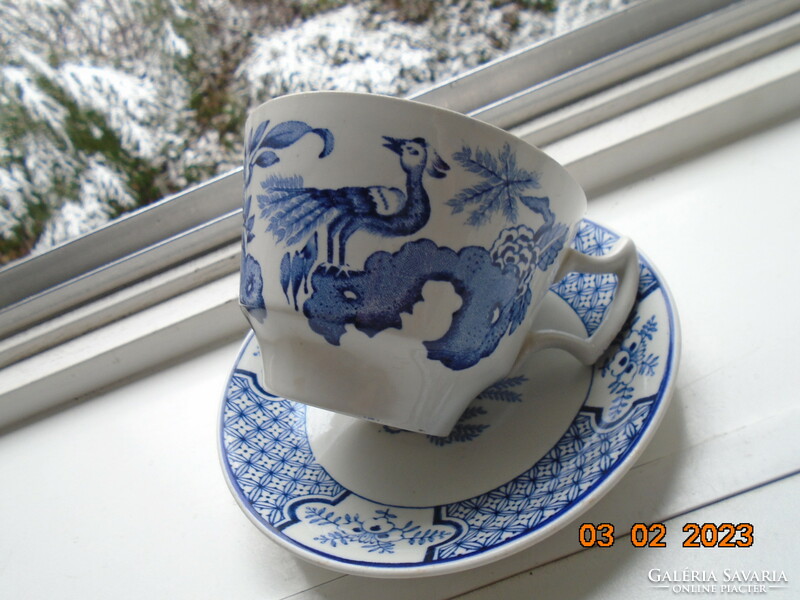 1916 Oriental blue and white peacock numbered tea cup with saucer from woods&sons with yuan pattern