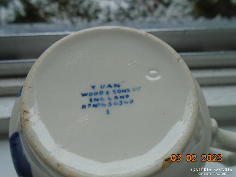 1916 Keleti kék-fehér pávás, lombos,számozott  teás csésze a Woods&Sons cégtől YUAN mintával