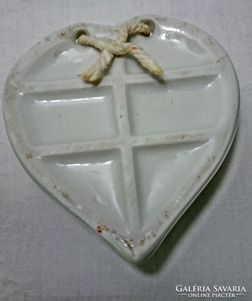 Old embossed blue flower painted heart-shaped holy water or napkin holder.