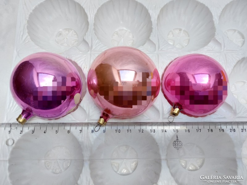 Régi üveg karácsonyfadísz festett gömb orosz üvegdísz 3 db