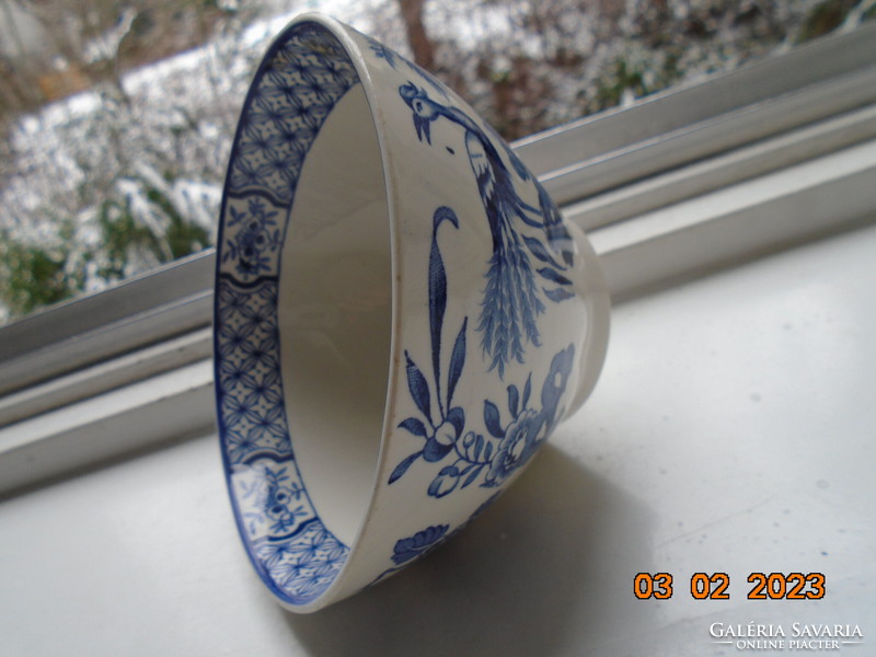 1916 Oriental blue and white peacock, leafy, numbered bowl from woods&sons with yuan pattern