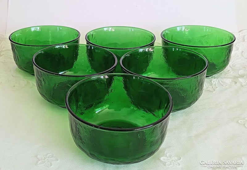 Retro French green thick glass bowls 5 pcs 11x6cm
