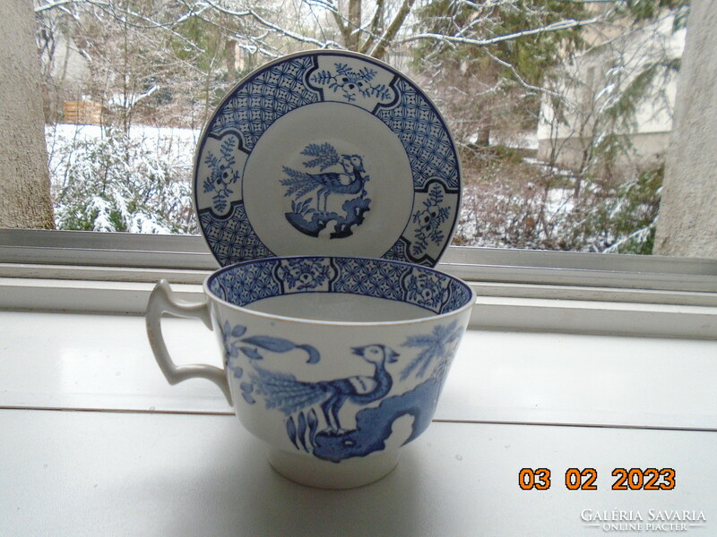 1916 Keleti kék-fehér pávás,számozott teás csésze alátéttel a Woods&Sons cégtől YUAN mintával