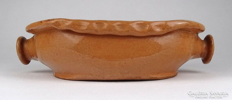 1L671 old glazed earthenware bowl baking dish with handles