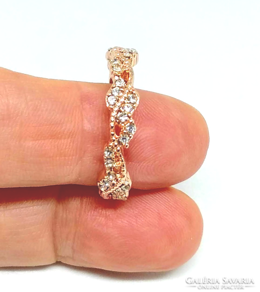 Rózsagold töltött arany (GF) ródiumozott gyűrű, fehér CZ kristályokkal
