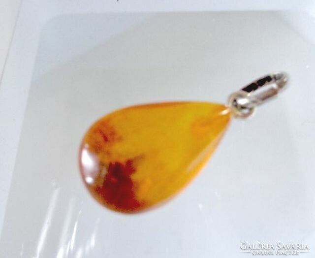 Amber small drop pendant with silver hanger