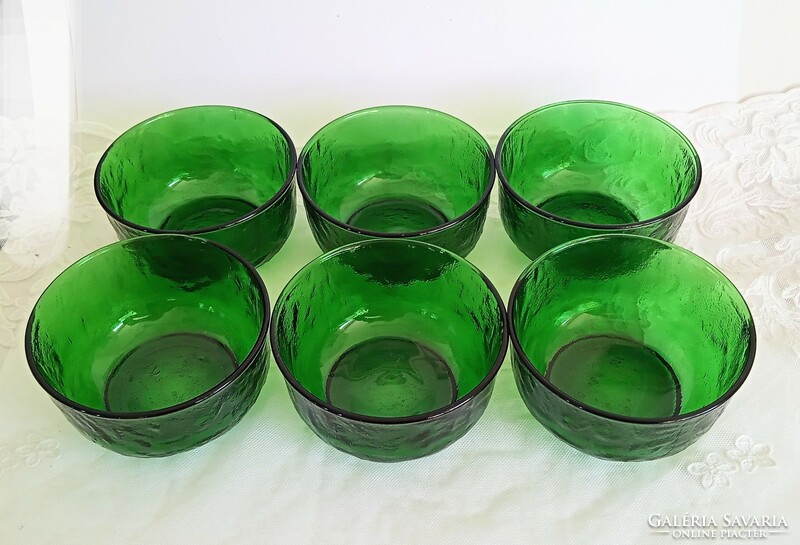 Retro French green thick glass bowls 5 pcs 11x6cm