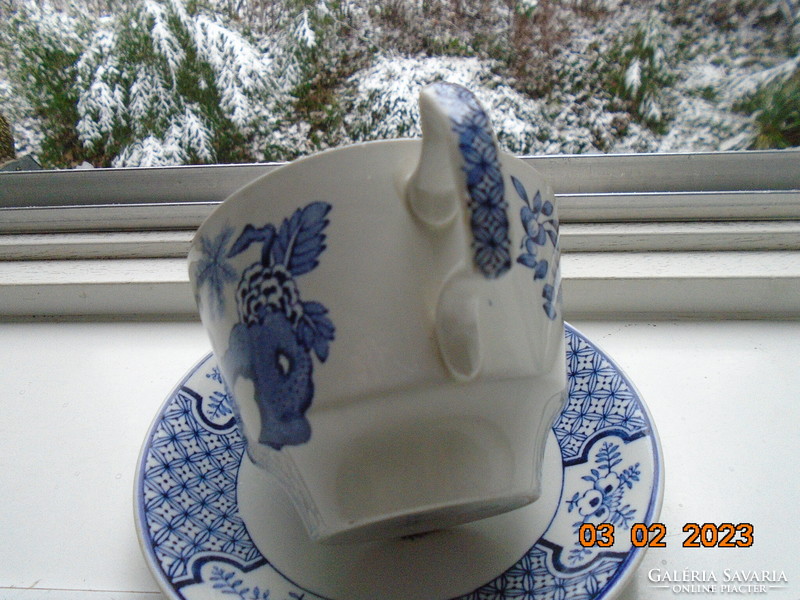 1916 Oriental blue and white peacock numbered tea cup with saucer from woods&sons with yuan pattern