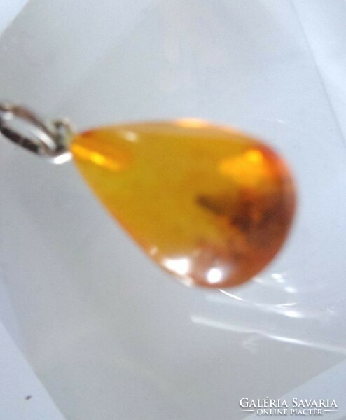 Amber small drop pendant with silver hanger