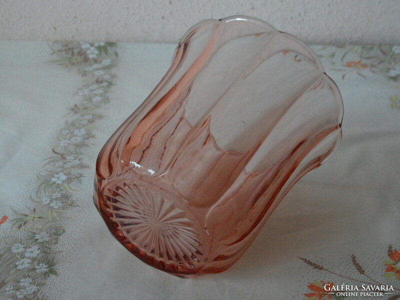 Art deco korall színű üveg váza, díszüveg