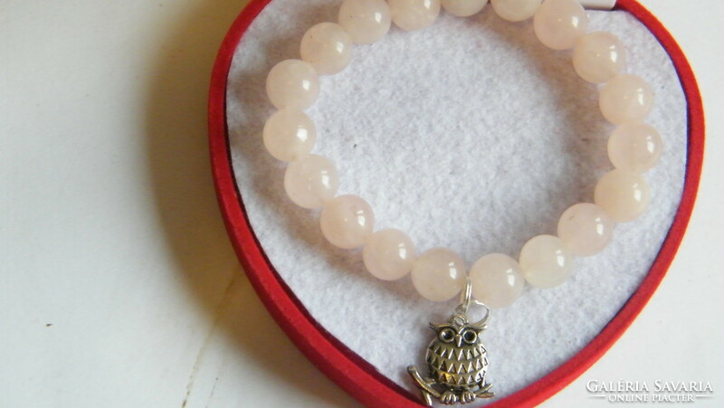 Rose quartz bracelet with owl charm.