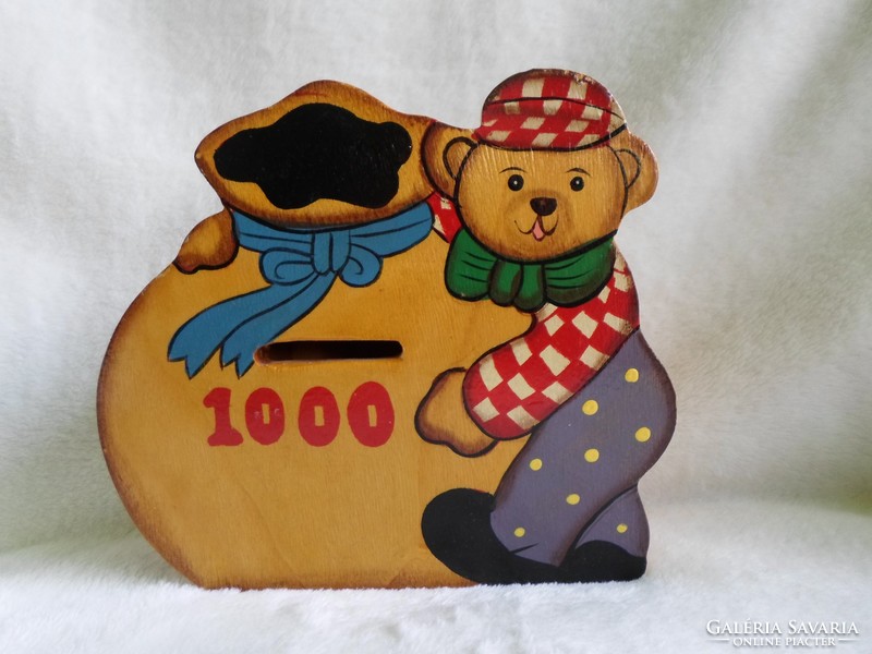 Retro bear hand-painted wooden bush 17.5 x 16 cm