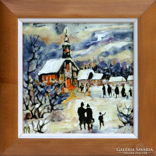 Margit Fehér: Christmas mood - fire enamel - framed 27x27cm - artwork 20x20cm - 19/609