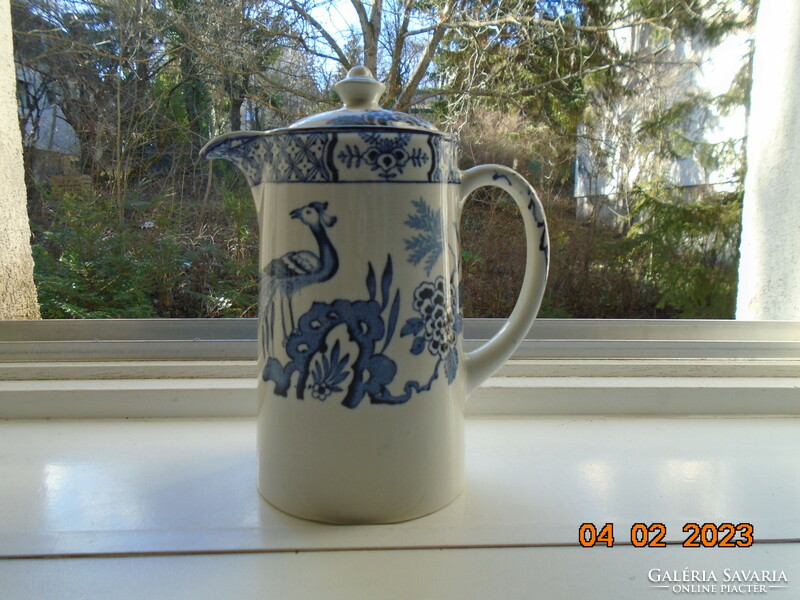 1916 Oriental blue and white peacock leaf numbered jug from woods&sons with yuan pattern