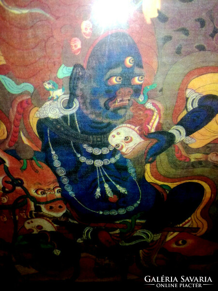 Old Buddhist textile image - vajrapani - framed under glass 70 x 50 cm