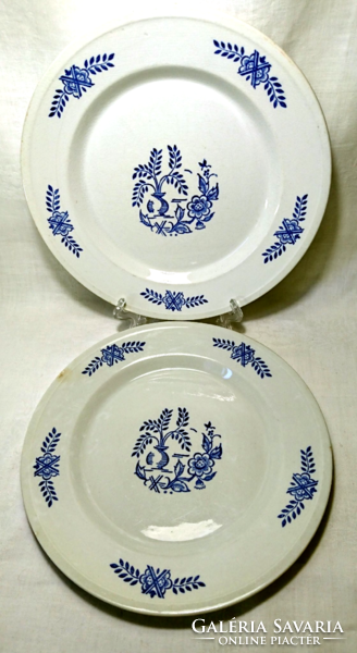 2 Gustavsberg dark blue patterned white cracked glazed earthenware flat plates