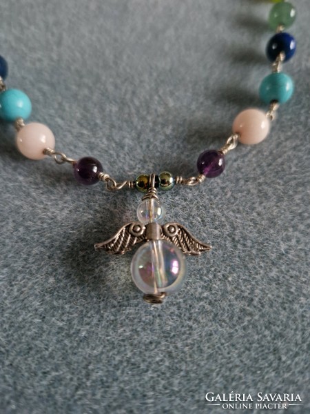 Rainbow angel aura protector with multi chakra necklace and many many precious stones - many many handmade jewelry