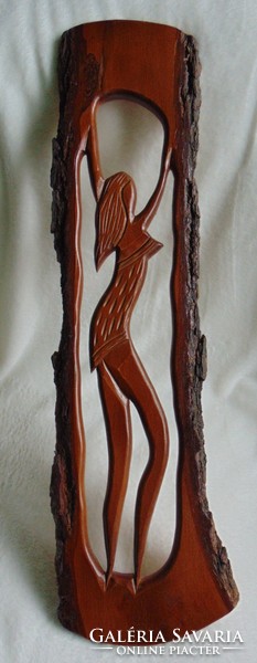 Retro large female figure carved on wood wall picture, flawless 70 cm