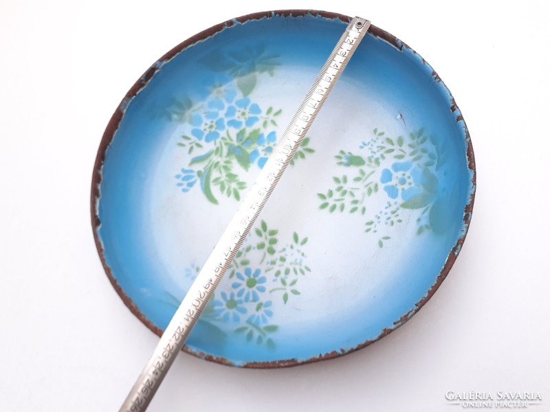 Régi WM kék zománcos tálca tál nefelejcs mintás tányér