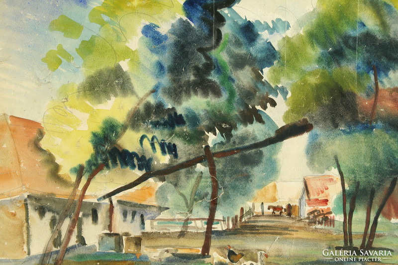 Litkey György (1907-1975) Kapuvár 1937 Akvarell 60x75cm Tájkép Falu Tanya