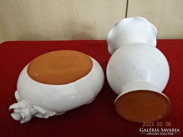 Russian glazed ceramic ashtray and vase, rose pattern, diameter 13 cm. Jokai.