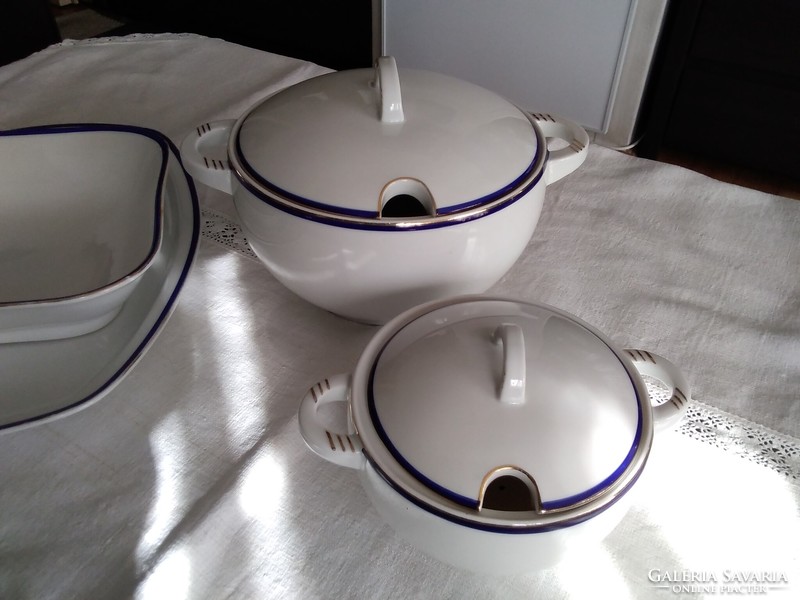 A very rare art deco Zsolnay shield seal porcelain serving set, with blue - gold painting!