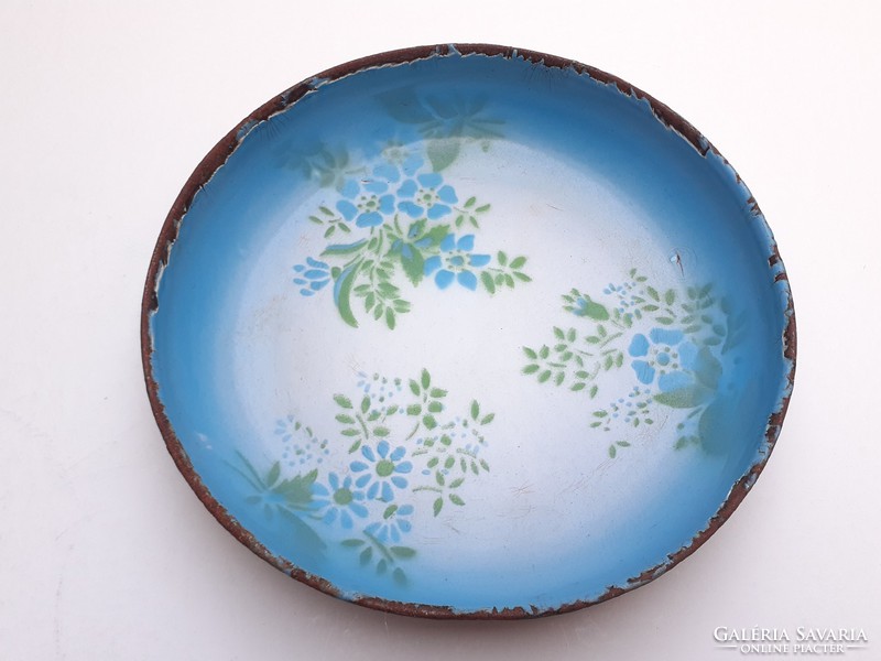 Old wm blue enamel tray bowl forget-me-not pattern plate