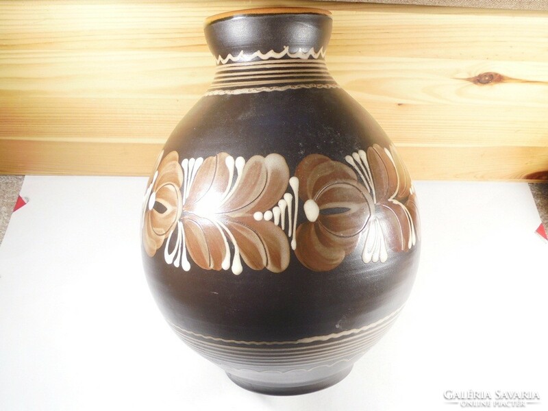 Retro old painted ceramic Hódmezővásárhely vase from the 1970s