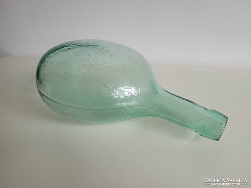 Régi 3 literes türkiz zöld üveg palack domború felületű sonkaüveg