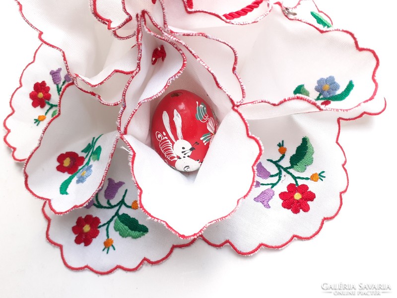 Retro Kalocsa old embroidered textile Easter egg basket with folk table ornament needlework