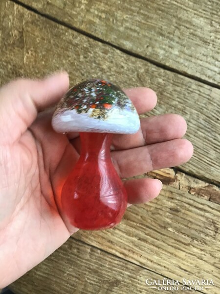 Old handmade glass mushroom ornament, marked