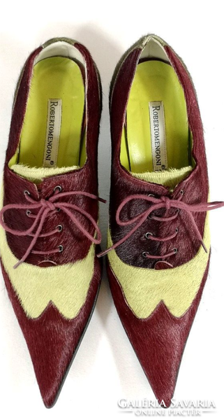 Italian designer 37 leather-fur women's shoes, brand new