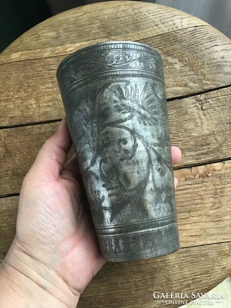 Antique handmade pewter cup