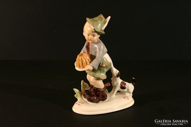 15cm little boy with kugloff with fox dog German porcelain figure fox terrier Christmas cookies panettone