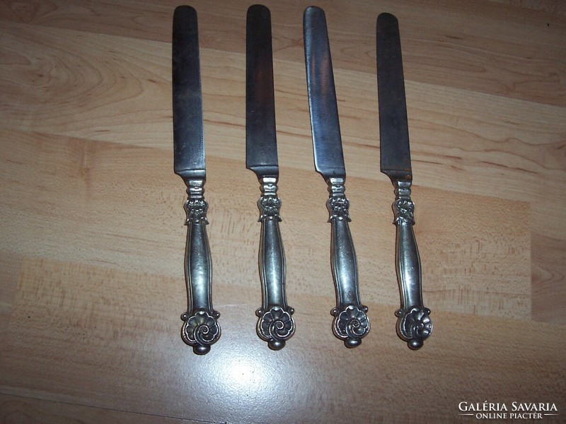 Wonderful ornate 4 small knives with silver handles for sale