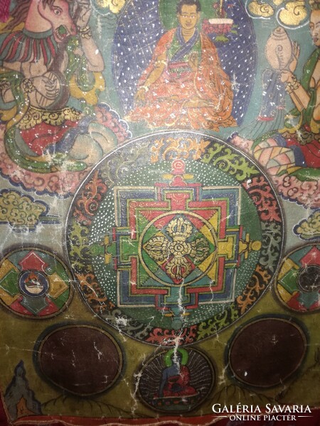 ANTIK TIBETI BUDDHISTA THANGKA  KÉZMŰVES TEKERCSKÉP - SZANSZKRIT JELEKKEL- Art&Decoration