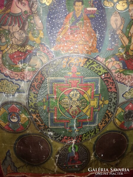 Antique Tibetan Buddhist thangka handcraft - with Sanskrit signs and symbols about 200 years old